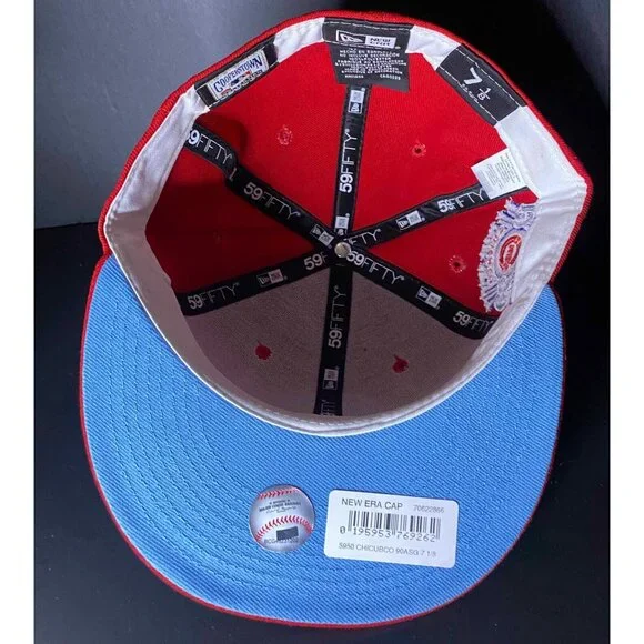 New Era 59FIFTY Chicago Cubs Red Hat 7 1/8 1990 ASG Patch Cap NWT - Picture 5 of 6